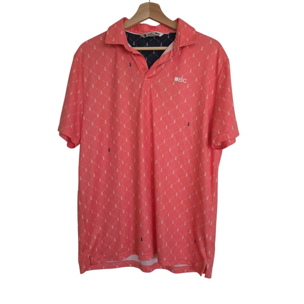 Black Clover Pineapple Print Short Sleeve Performance Golf Polo Shirt LARGE